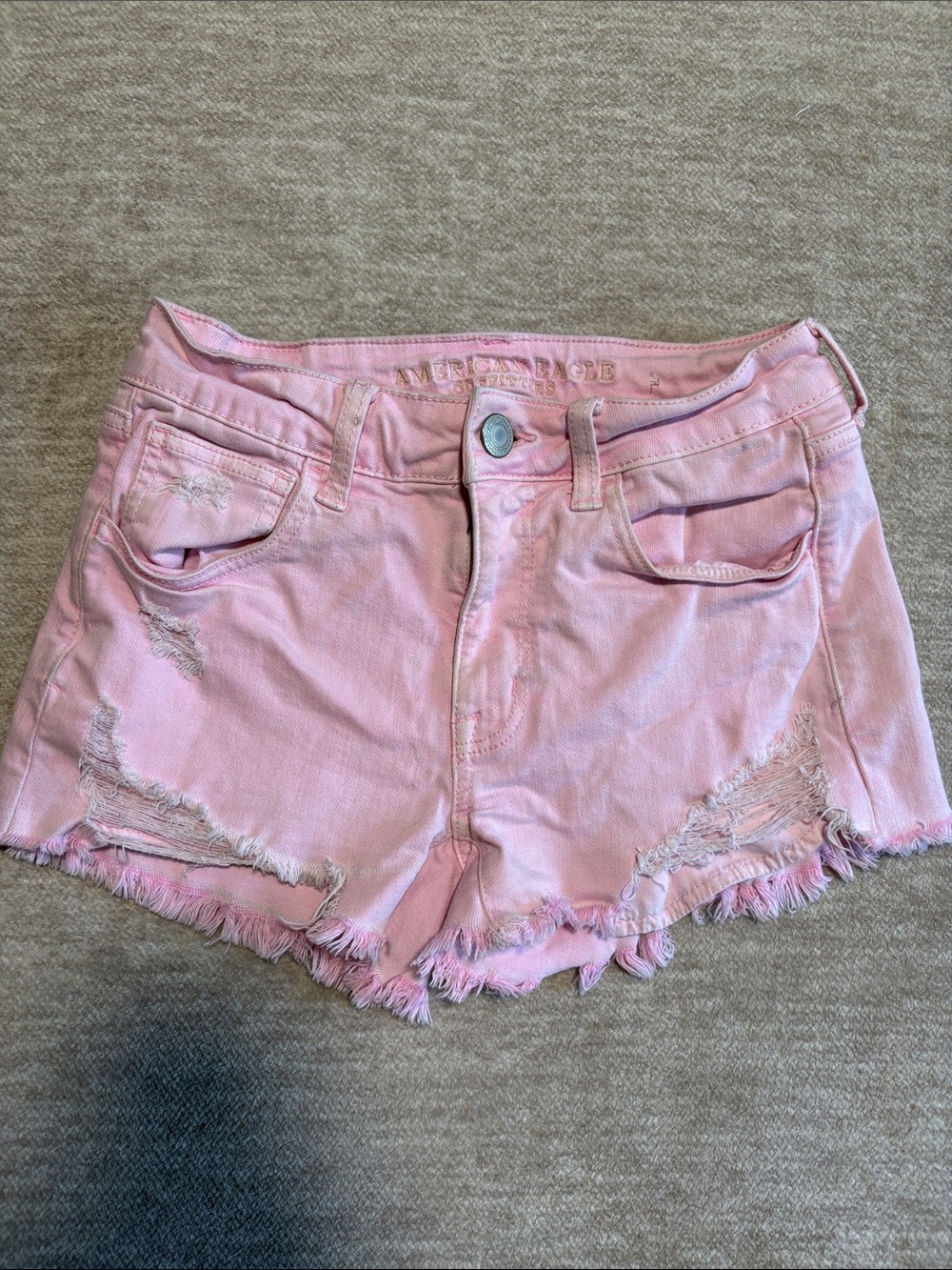 American Eagle Outfitters Light Pink Distressed Denim Cutoff Shorts
